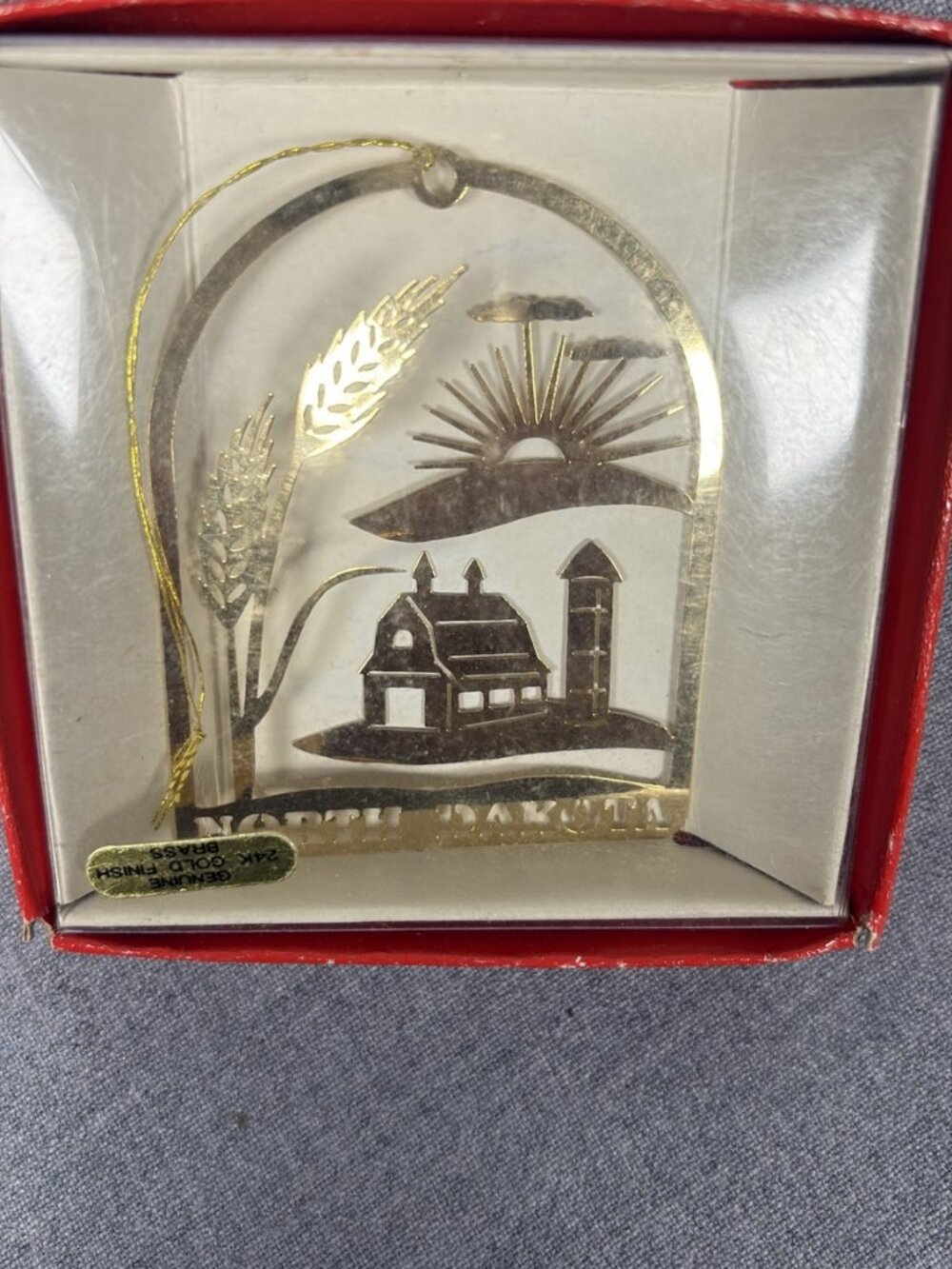 Nations Treasures North Dakota 24K Gold Finish Brass Barn Ornament